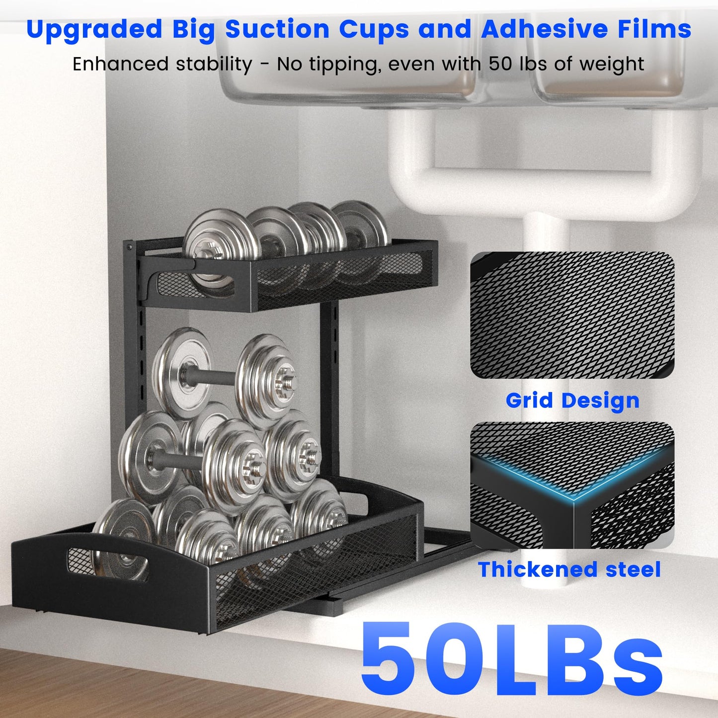 Under Sink Organizer,2 Pack Height Adjustable Under Sink Organizers and Storage, 2 Tier Under Sink Storage for Kitchen Bathroom Cabinet