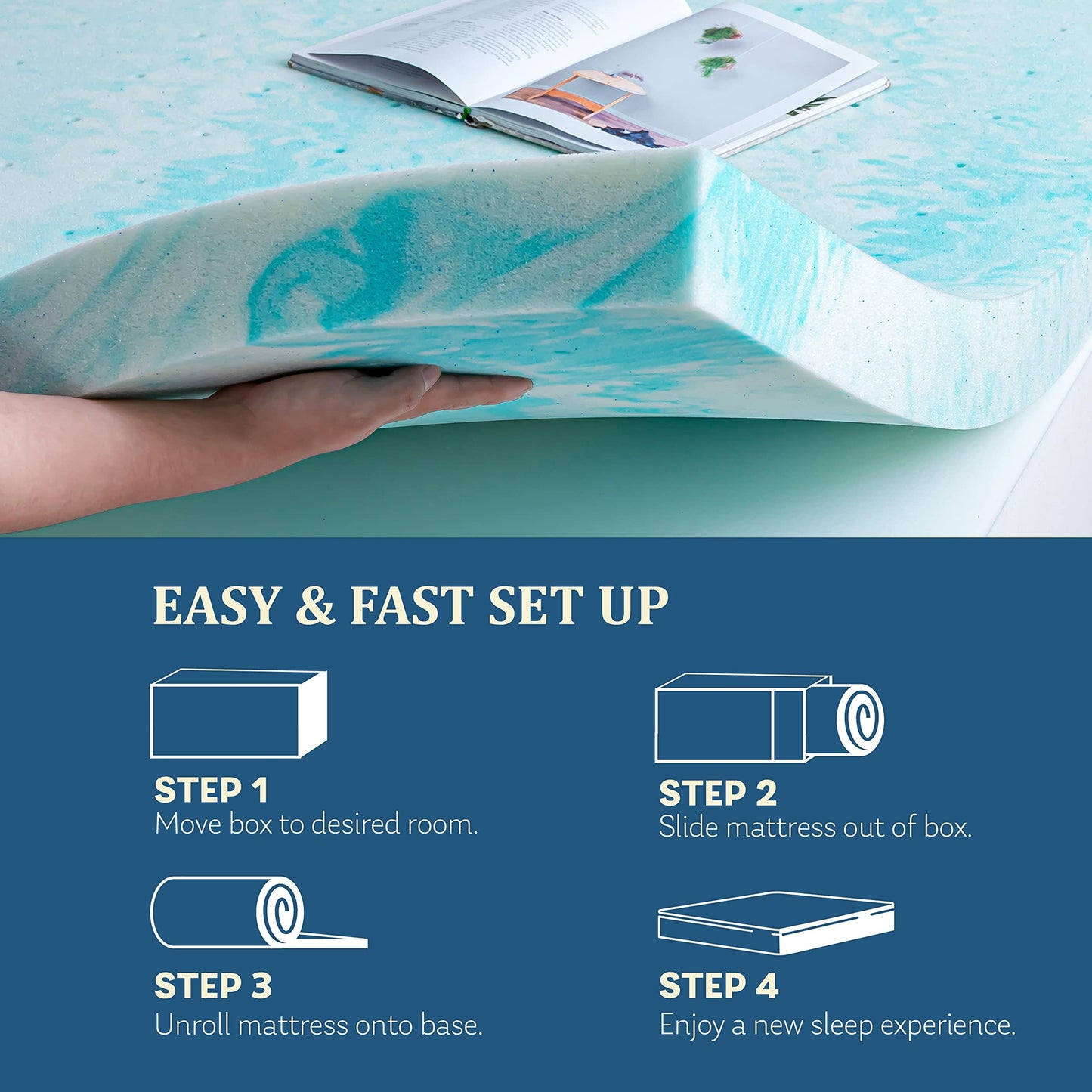 EGO Topper 3 Inch Full Memory Foam Mattress Topper, Gel Foam Mattress Topper for Pressure Relief, Ventilated Design Bed Topper in a Box, CertiPUR-US Certified, Medium