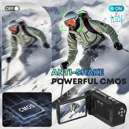 Gcasio 2.7K Video Camera Camcorder QHD 56MP YouTube Vlogging Camera Webcam 16X Digital Zoom with 32G SD Card 270 Degree Rotation Screen Camcorders and 2 Batteries Recording While Charging