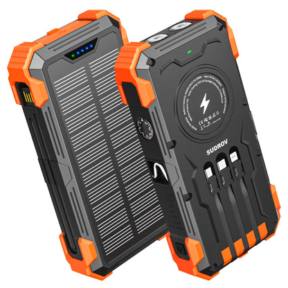 Sudrov Solar Charger Power Bank, 42800mAh Wireless Portable Charger with USB-C in/Output, QC3.0 Fast Charging 15W 4 Ports Outdoor Battery Pack Built-in Dual Led Flashlights for iPhone Samsung etc