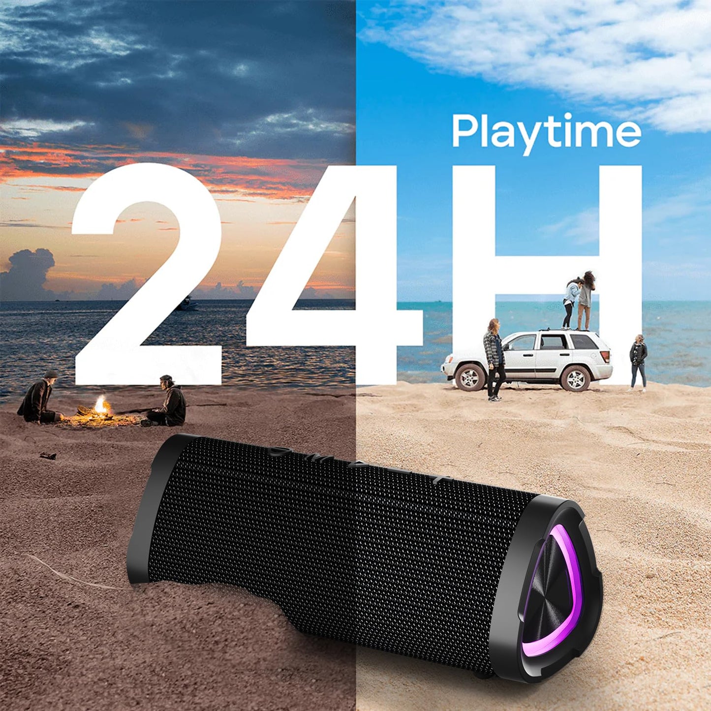 Vanzon Bluetooth Speakers,V40 IPX7 Waterproof Portable Wireless Speaker with 24W Loud Stereo Sound&Up to 24H Playtime,TWS,RGB Multi-Colors Rhythm Lights for Outdoor, Home, Party, Beach, Travel