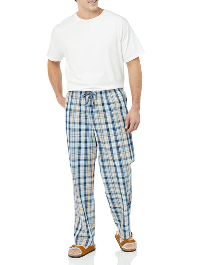 Amazon Essentials Men's Straight-Fit Woven Pajama Pant, Blue Light Orange Madras Plaid, X-Large