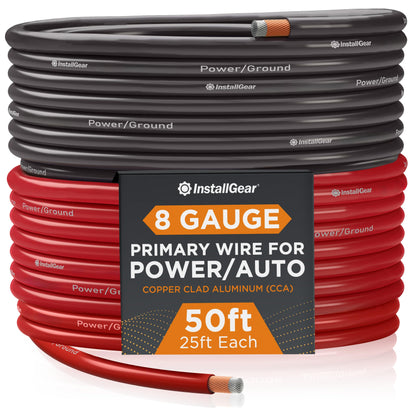 InstallGear 8 Gauge Wire (50ft) Copper Clad Aluminum CAA - Primary Automotive Wire, Car Amplifier Power & Ground Cable, Battery Cable, Car Audio Speaker Stereo, RV Trailer Wiring Welding Cable 8ga