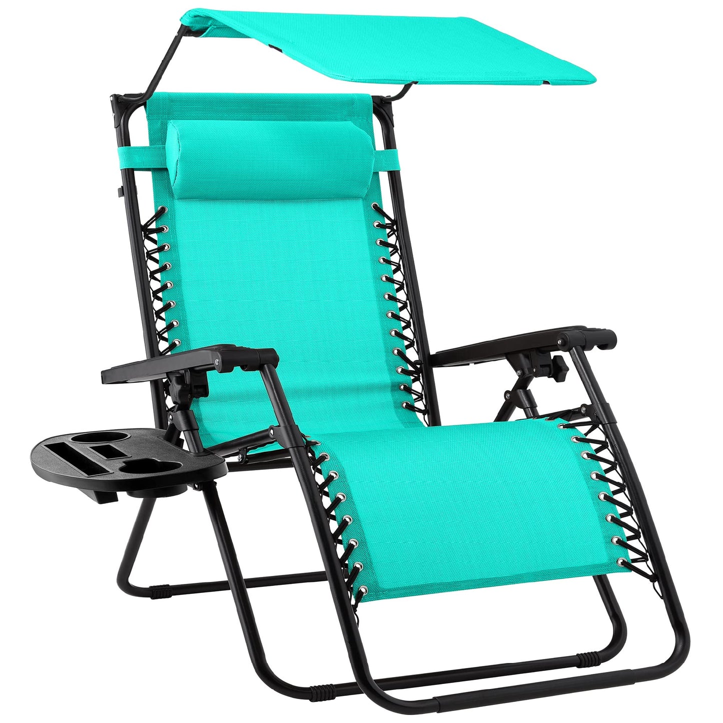 Best Choice Products Folding Zero Gravity Outdoor Recliner Patio Lounge Chair w/Adjustable Canopy Shade, Headrest, Side Accessory Tray, Textilene Mesh - Mint