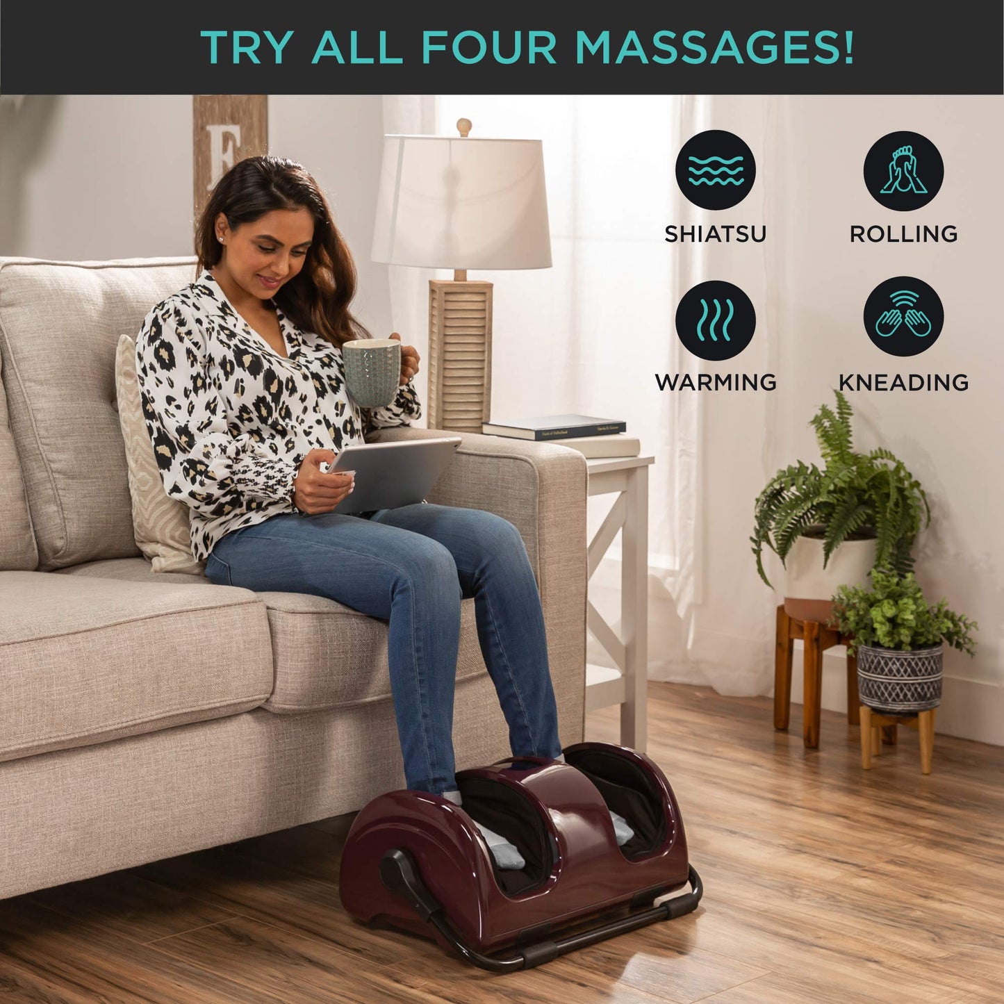 Best Choice Products Heated Foot Massager Machine Shiatsu Leg Massager, Therapeutic Reflexology Calf Massager w/Blood Circulation, Nerve Pain, Deep Kneading, High-Intensity Rollers - Burgundy