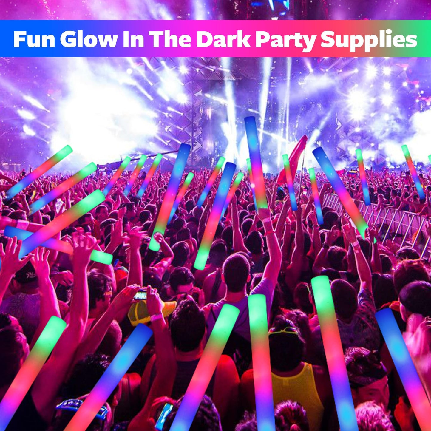 wellent 68 PCS LED Foam Glow Sticks, Bulk Glow Sticks, Glow in the Dark Party Supplies with 3 Modes Colorful Flashing, Neon Party Favors Supplies for Glow Party, Birthday, Wedding, Carnival, Concert