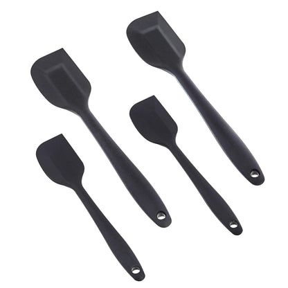 Amazon Basics Non-Stick Heat Resistant Rectangular Silicone Spatula Set, 2 Small & 2 Large Spatulas, Black, Pack of 4 (Previously AmazonCommercial brand)