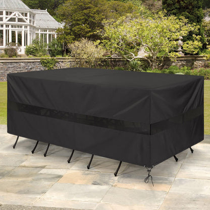 SunPatio Patio Furniture Covers Waterproof, Rectangular Table and Chairs Set Cover, Outdoor Furniture Set Cover with Drawstrings and Taped Seams, All Weather Protection, 76"W x 50"D x 30"H, Black