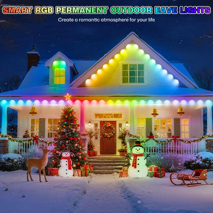 Permanent Outdoor Lights, 100ft Smart Eave Lights with 72 LED Lights, IP67 Waterproof, App Control, DIY RGBIC Light for House Halloween Decorations, Compatible with Alexa and Google Assistant, White