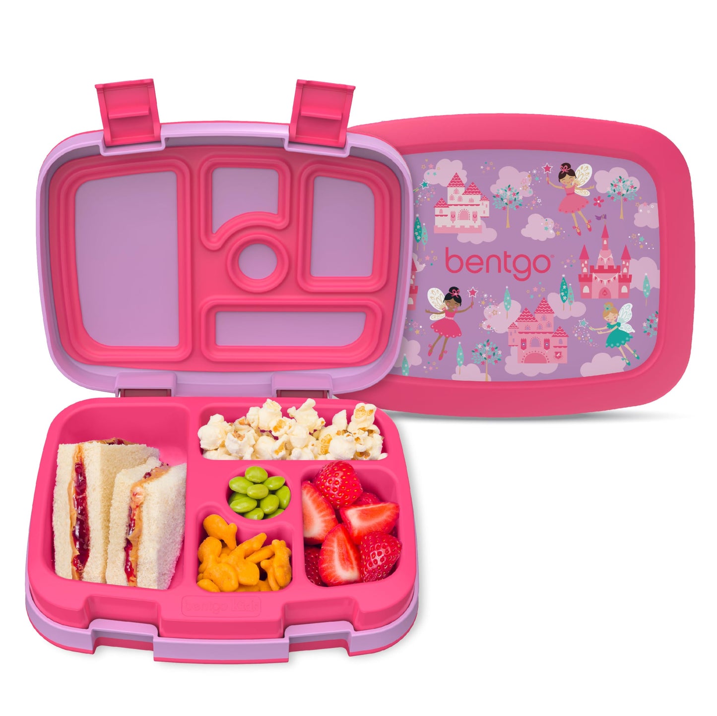 Bentgo® Kids Prints Leak-Proof, 5-Compartment Bento-Style Kids Lunch Box - Ideal Portion Sizes for Ages 3-7, Durable, Drop-Proof, Dishwasher Safe, & Made with BPA-Free Materials (Fairies)