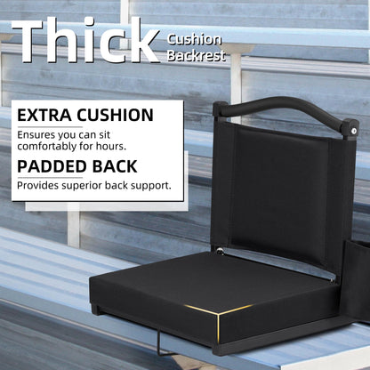HABUTWAY Stadium Seats with Back Support and Thick Cushion Bleacher Seats with Backs and Cushion Wide, Stadium Chairs Include Shoulder Strap and Pocket, Perfect for Sports Events (Black)