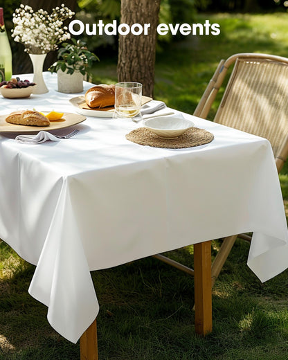 Pureegg Plastic Table Cloth Disposable 10 Pack, 54 x 72 Inch Table Cloths, Party, Picnic, Wedding, Decorative Tablecloths, Rectangle, White Plastic Cover, Leakproof & Sturdy, White