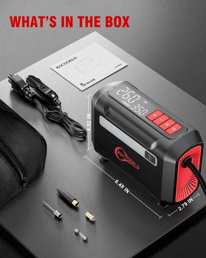 ROCGORLD R8 Tire Inflator Portable Air Compressor, DC 12V Air Compressor Portable with Large Dual Digital Screen, 3X Faster Inflation Air Pump for Car, Bike, Ball, Motor