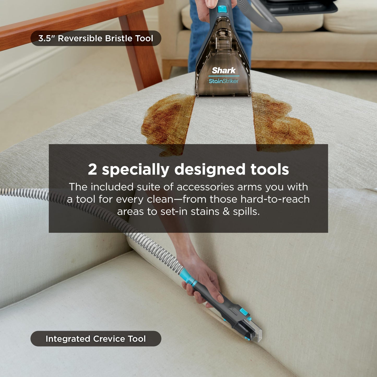 Shark StainStriker Portable Carpet & Upholstery Cleaner w/on board self cleaning - Spot, Stain, & Odor Eliminator, Includes 2 Cleaning Tools & 2 Cleaning Solutions, Charcoal, PX221BRN