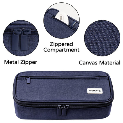 WEMATE Pencil Case, Large Storage Organizer for Stationery, Back - to - School Essential, Teacher Must - have, Big Pencil Pouch, Marker Case School Supplies for College & High School Blue