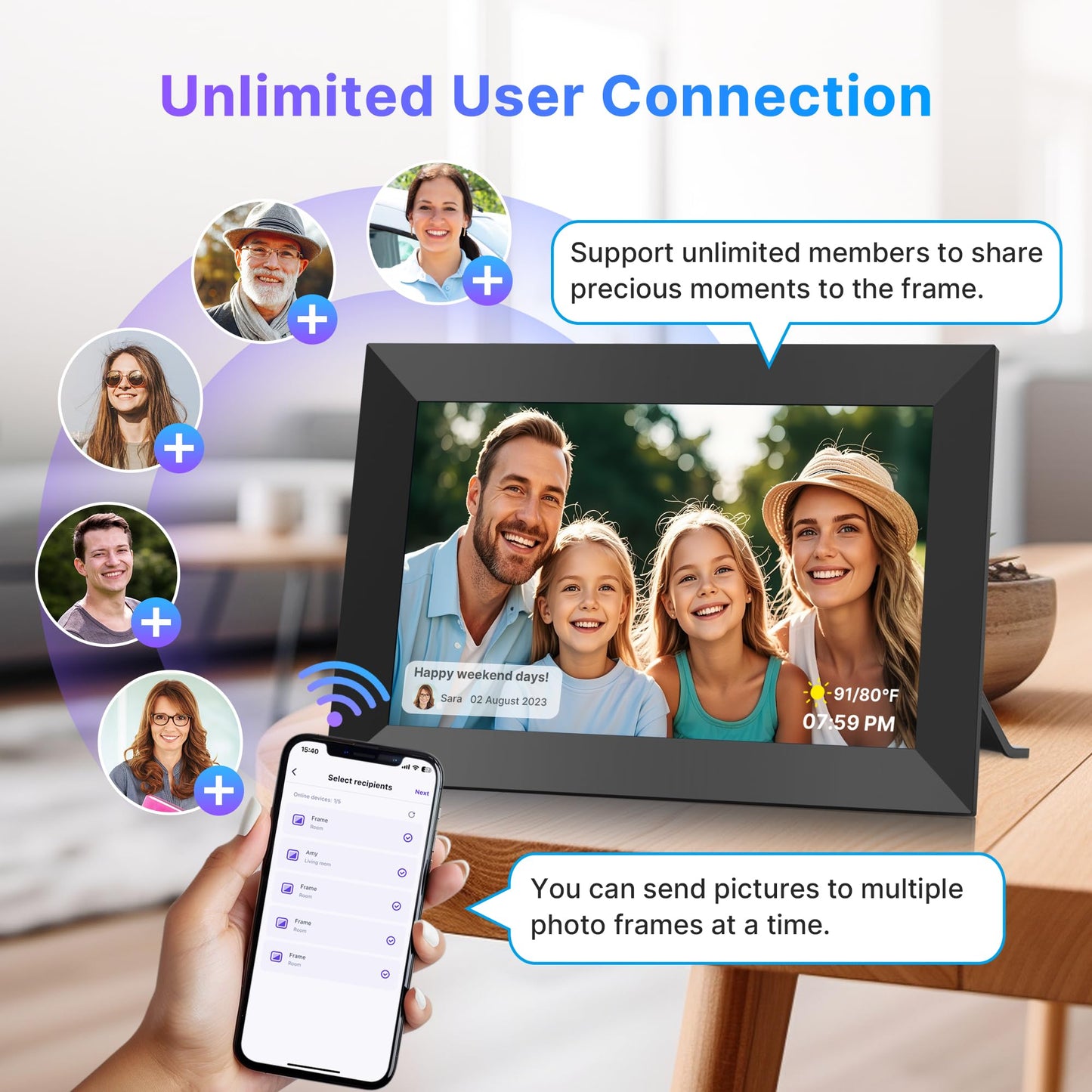 Uhale Digital Picture Frame 32GB Storage 10.1 Inch WiFi Electronic Photo Frames SD Card Slot IPS Touch Screen HD Display Auto Rotate Slideshow Share Videos Photos Instantly Send Wishes Remotely