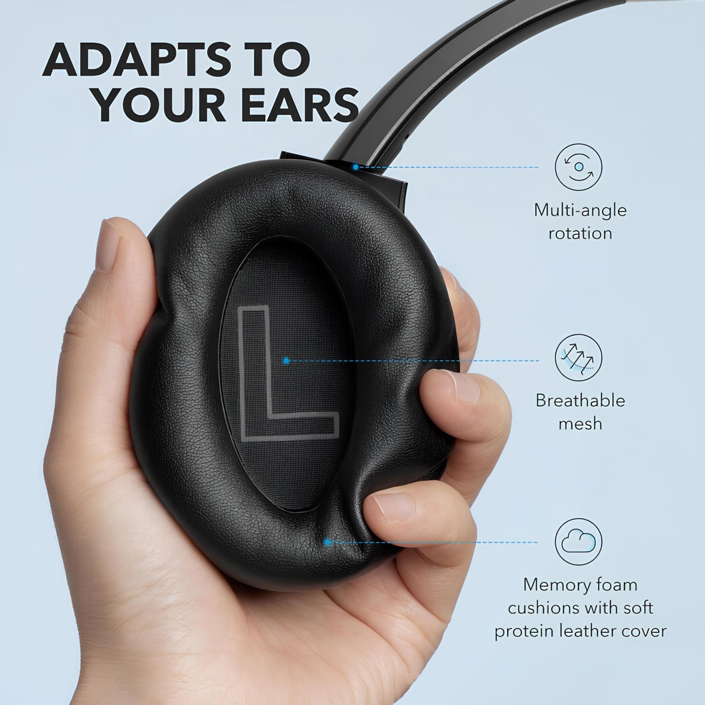 Soundcore Anker Life Q20 Hybrid Active Noise Cancelling Headphones, Wireless Over Ear Bluetooth Headphones, 60H Playtime, Hi-Res Audio, Deep Bass, Memory Foam Ear Cups, Travel, Office, USB-C Charging