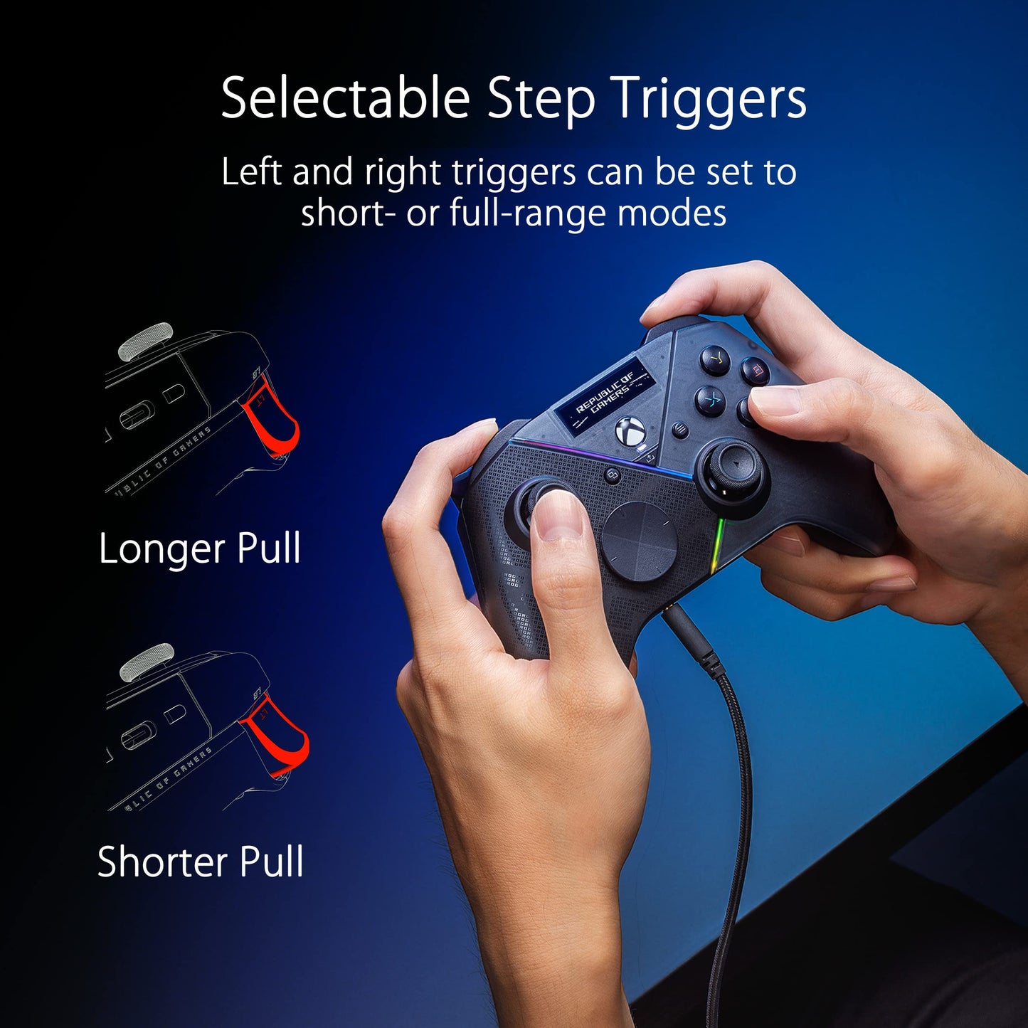 ASUS ROG Raikiri Pro OLED Display, tri-Mode connectivity, remappable Buttons&triggers, 4 Rear Buttons, Step&Linear triggers, Adjustable Joystick Sensitivity, 3.5mm Jack with ESS DAC, for PC and Xbox