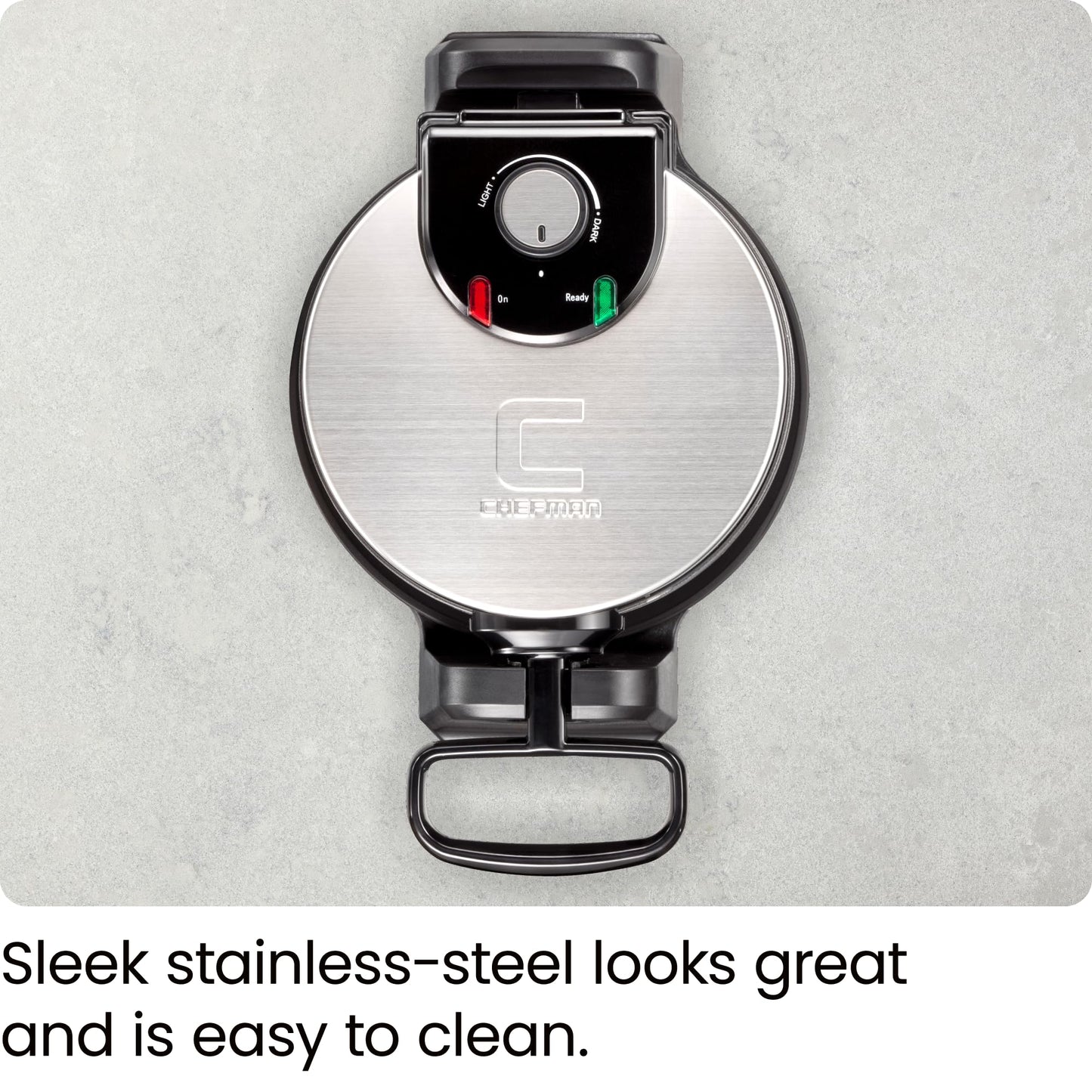 Chefman Rotating Belgian Waffle Maker, 180° Flip Iron w/ Non-Stick Plates, Adjustable Timer, Locking Lid, & Drip Plate, Space Saving Storage, Mess-Free Breakfast, Stainless Steel/Black