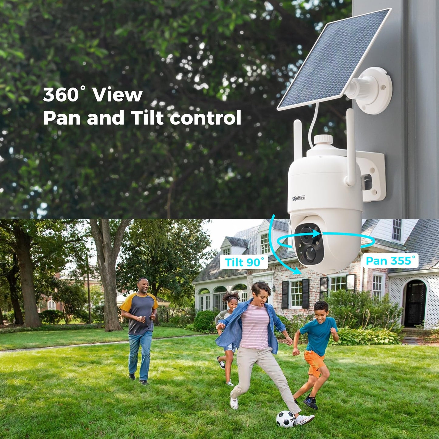 SOVMIKU 2CQ1 AI 2K Solar Security Camera Wireless Outdoor, Battery Powered,Two Way Audio,Motion Detection, 360° View,Easy to Setup,Color Night Vision,Audible Flashlight Siren,180 Days Exchange Policy