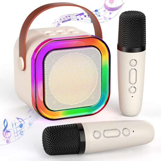 Mini Karaoke Machine for Kids Adults, Portable Bluetooth Karaoke Speaker with 2 Wireless Mics and LED Color Lights, Home Birthday Party for Girls/Boys Ages 4, 5, 6, 7, 8, 9, 10,11,12+