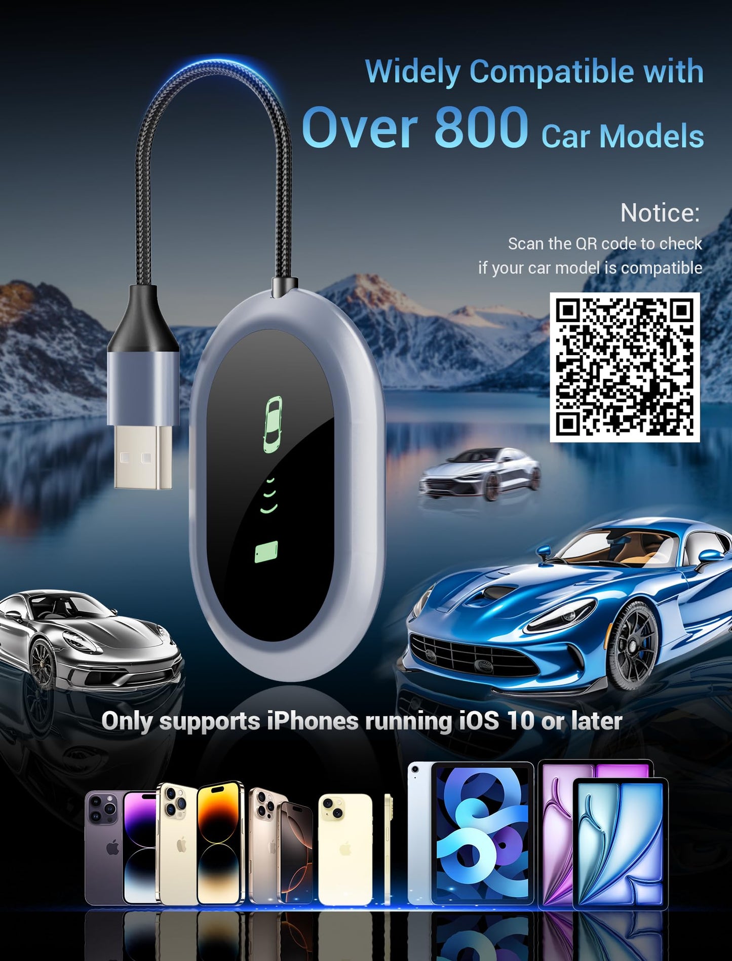 Wireless CarPlay Adapter - Converts Wired to Wireless CarPlay in 5 Seconds, Plug & Play, A7 Dual-Core Chip, Zero Latency, Stable Connection, Compatible with Apple iPhone iOS 10+ & Vehicles 2015+