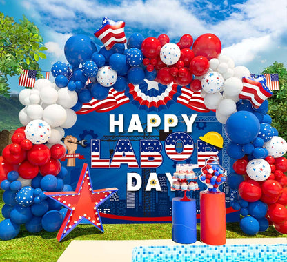 Happy Labor Day Backdrop Banner Remember and Honor Laborer Photography Background for Labor Day American Flag Patriotic Theme Party Decorations Supplies (6x4ft(70x40inch))