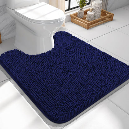 OLANLY Toilet Rugs U-Shaped 24x24, Extra Soft Absorbent Chenille Contour Bathroom Rugs for Toilet, Dry Quickly, Machine Washable, Non-Slip Toilet Bath Mat, Navy