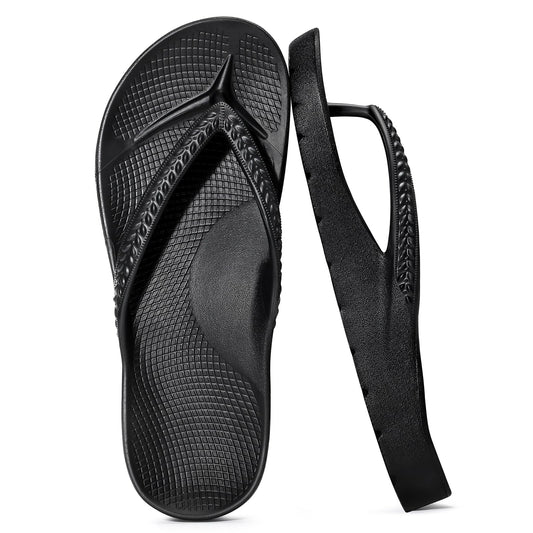 KIDMI Arch Support Flip Flops for Womens Comfortable Orthopedic Sandals for Plantar Fasciitis Beach Thong Slides, Black 39