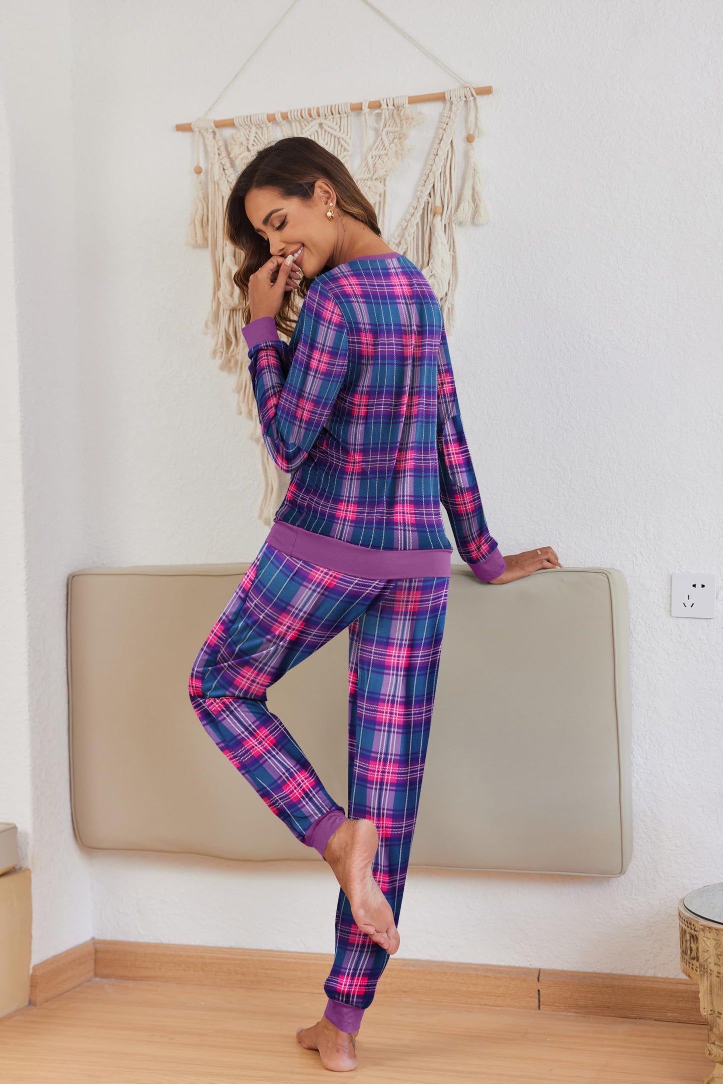 Ekouaer Women's Pajamas Sets Long Sleeve Pjs 2 Piece Loung Set with Pocket