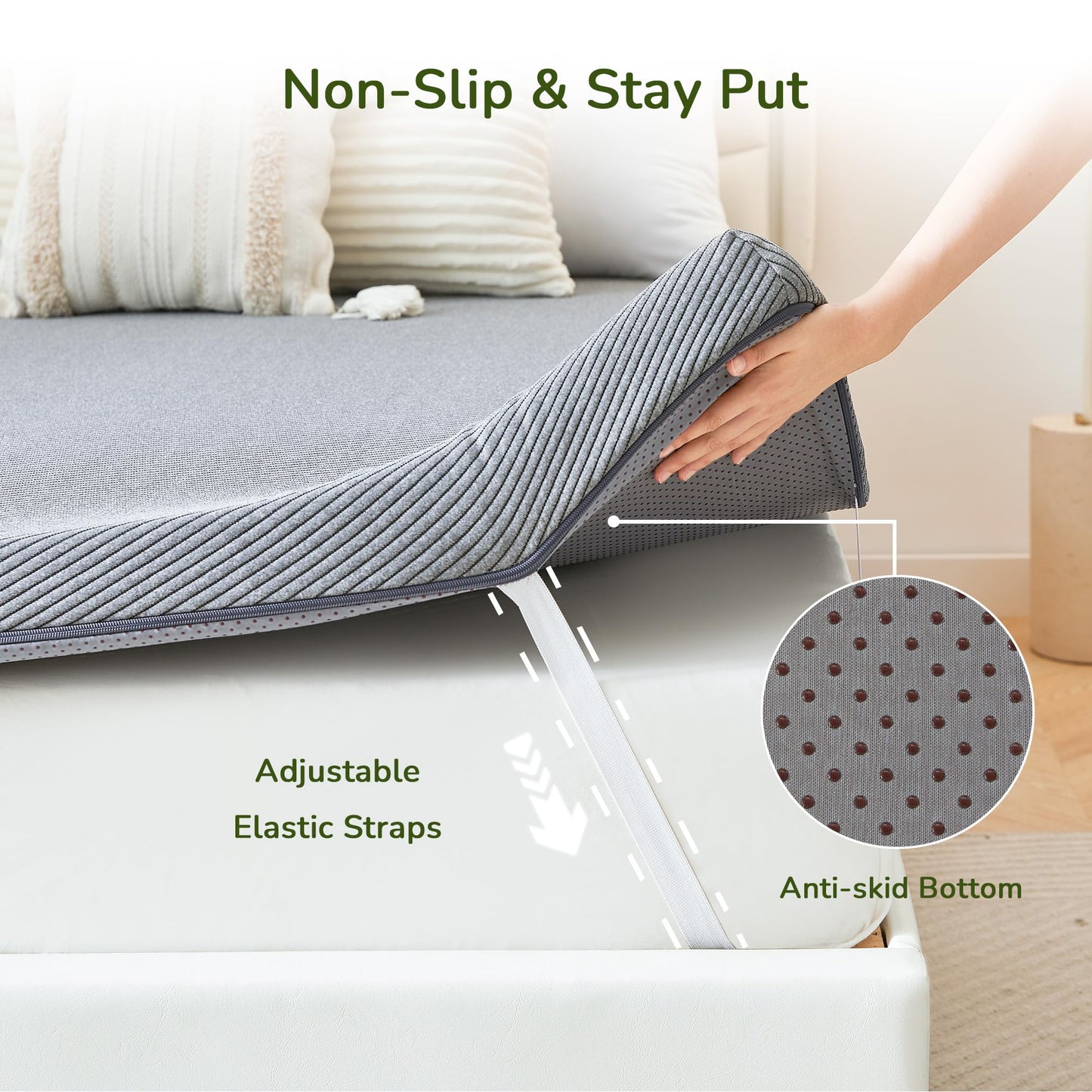 Memory Foam Mattress Topper, 3 inch Queen Mattress Topper with Removable Soft Cover, Bed Topper for Dorm, Travel, Guest Mat, Non-Slip Design & Pressure Relief Back Pain, Grey