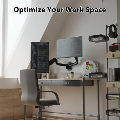 BONTEC Dual Monitor Wall Mount for 13-32 Inch Screens, Height Adjustable Gas Spring Arm with Tilt, Swivel & Rotate, Hold Up to 19.8 lbs, Fully Adjustable, Office & Home Use, VESA 75x75/100x100