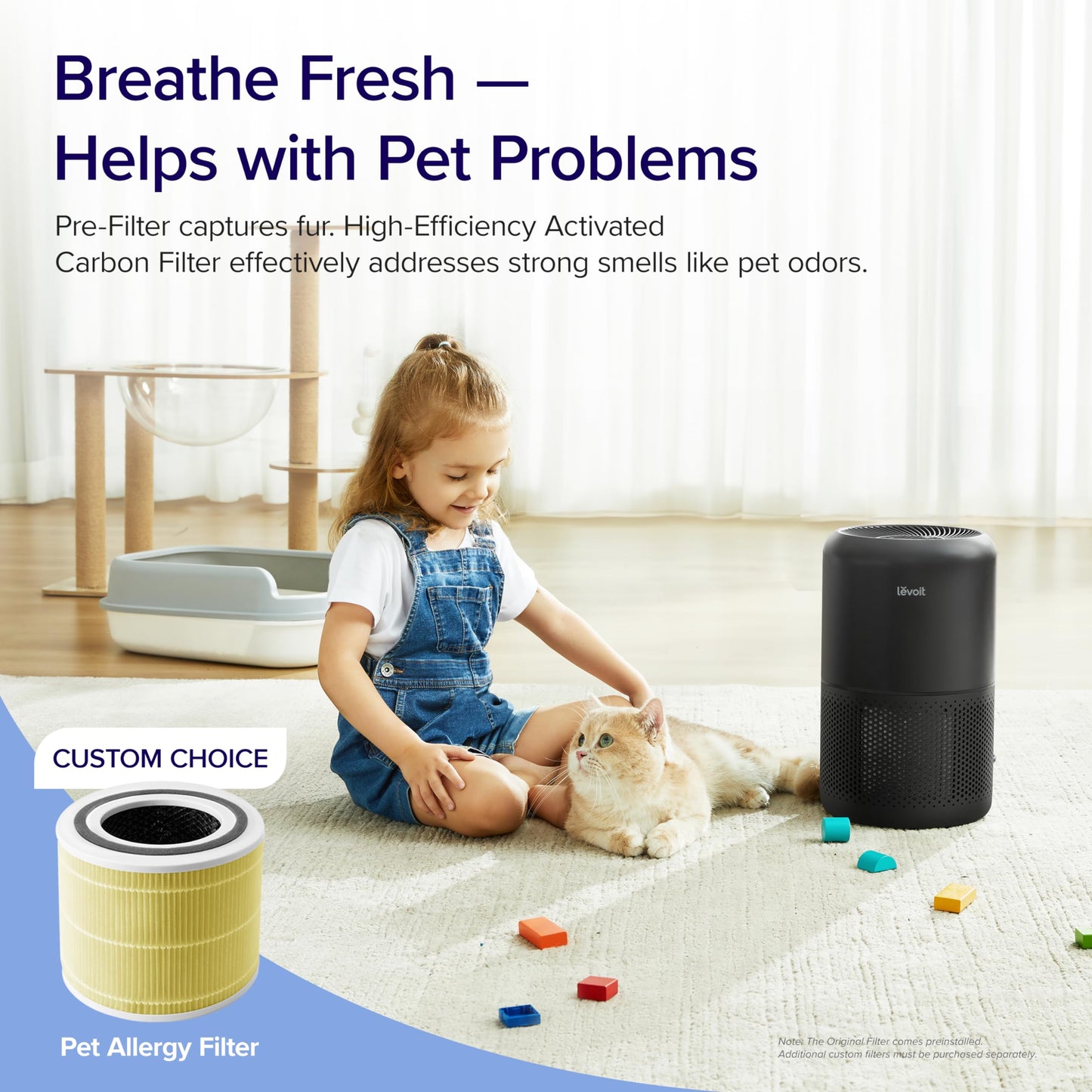 LEVOIT Air Purifier for Home Allergies Pets Hair in Bedroom, Covers Up to 1095 Sq.Foot Powered by 45W High Torque Motor, 3-in-1 Filter, Remove Dust Smoke Pollutants Odor, Core300-P, Black