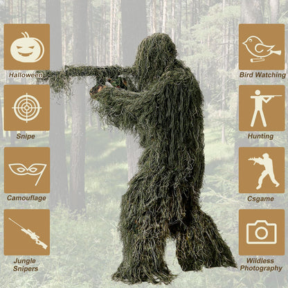 Ghillie Suit for Men, 5 in 1 Ghillie Suit Superior Camo Hunting Clothes for Men/Kids/Youth Hunters, Military, Sniper Airsoft and Paintball