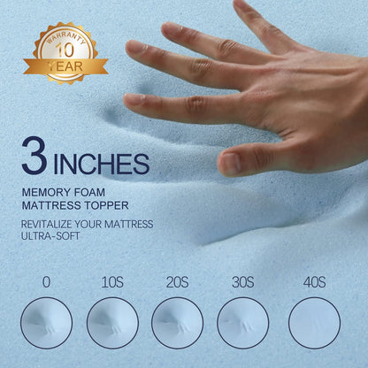 3 Inch Gel Memory Foam Mattress Topper Queen Size High Density Cooling Pad Pressure Relief Bed Topper (with Removable & Washable Bamboo Cover)