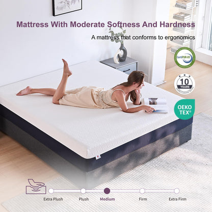 KOPEECHO Queen Mattress, 10 Inch Gel Memory Foam Mattresses, Medium Firm for Cool Sleeping, Pressure Relief, Easily Replaceable,CertiPUR-US Certified Colchón in a Box