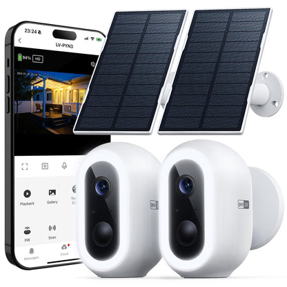 Laview 2K Solar Security Cameras Wireless Outdoor, Rechargeable Battery Wifi Cameras for Home Security with Spotlight Color Night Vision,Siren Alarm,AI Human Detection,IP65,2-Way Talk,Cloud/SD Storage