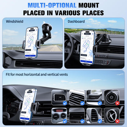 SUUSON 3 in 1 Car Phone Holder, Dashboard & Windshield & Vent Universal Car Mount Phone Holder for Your Car, Cell Phone Holder Truck for iPhone 17 16 15 Pro Max 25 Samsung, Matte Black