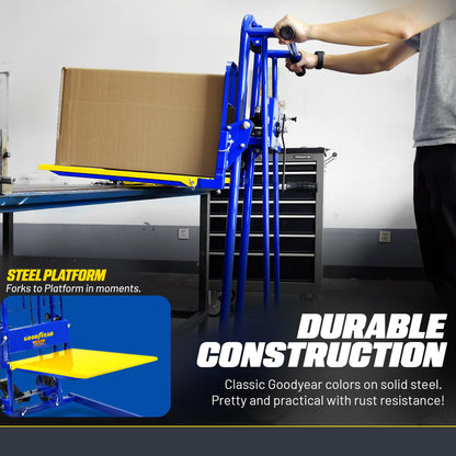 Goodyear Material Lift Winch Stacker, Pallet Truck Dolly, 330 Lbs 40" Max Lift w/ 8" Wheels, Swivel Casters [Patent Pending]