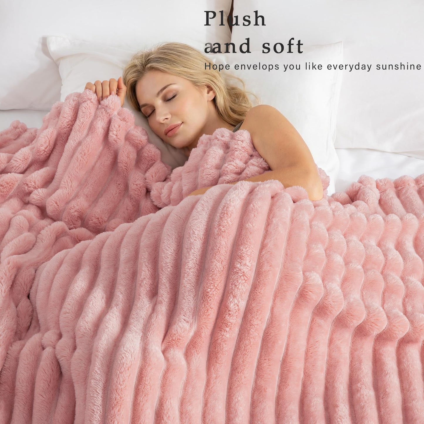 Exclusivo Mezcla Fleece Throw Blanket for Couch, Super Soft Striped Jacquard Bed Blanket, Lightweight Fuzzy Cozy for All Seasons, 50x60 Inches, Pink
