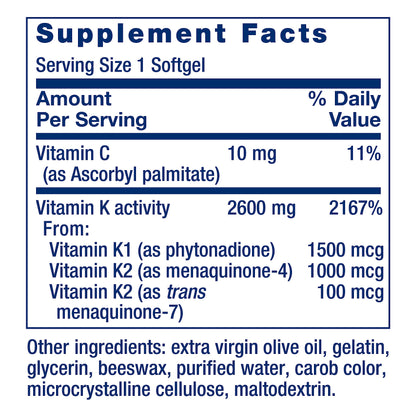 Life Extension Super K, vitamin K1, vitamin K2 mk-7, vitamin K2 mk-4, vitamin C, bone/heart/arterial health, 3-month supply, Gluten-Free, 1 Daily, Non-GMO, 90 softgels