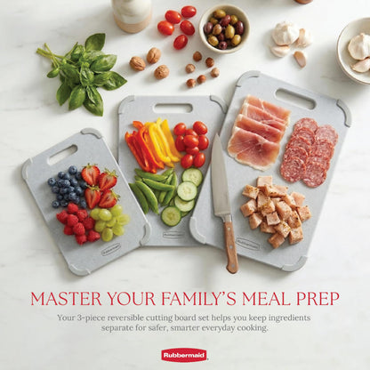 Rubbermaid 3pc Reversible Wheat Fiber Cutting Board Set | BPA Free Cutting Boards for Kitchen – Dishwasher Safe, Non-Slip Corners & Lightweight | Large Cutting Board for Meat, Veggies & Fruits