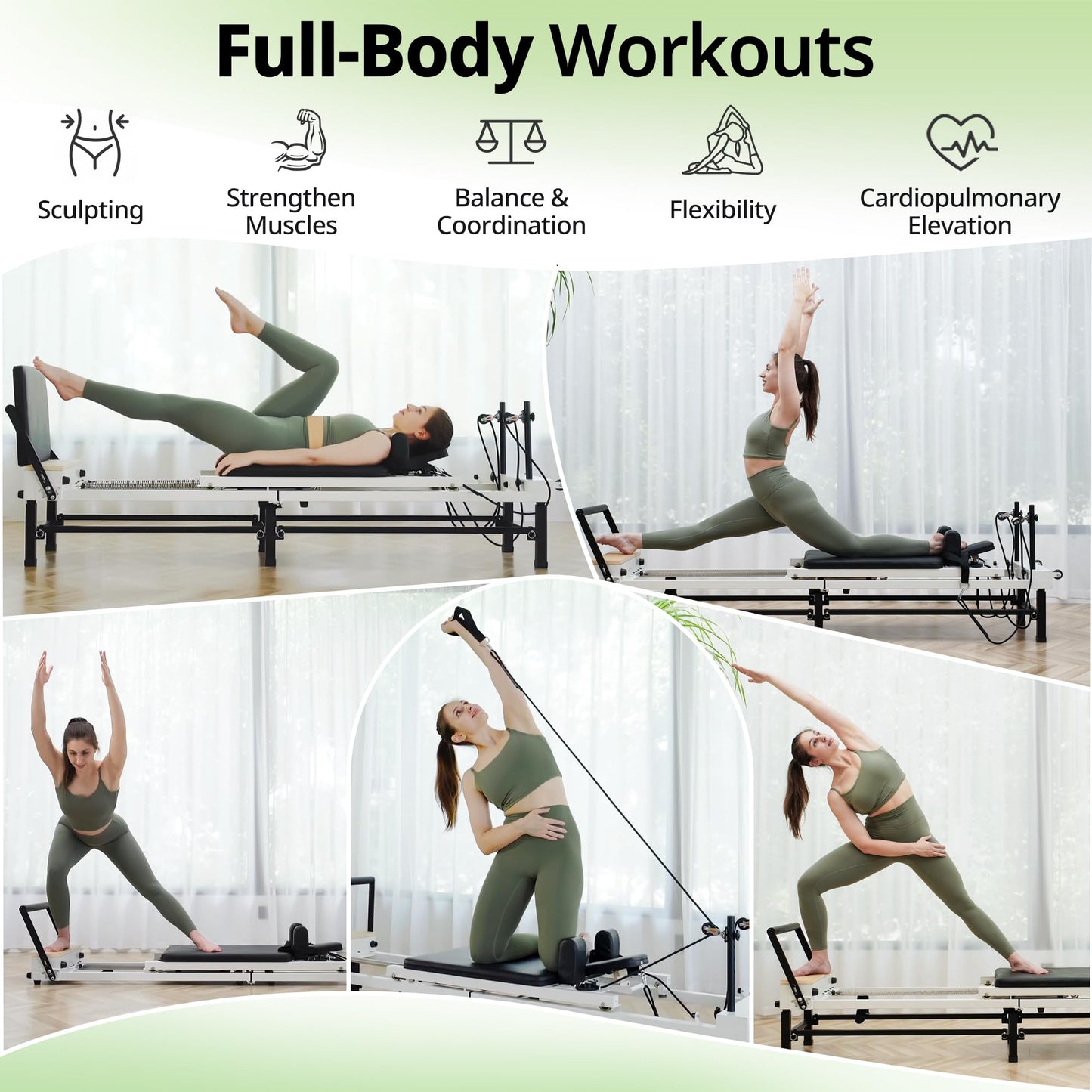 PAETA Pilates Reformer, 91" Foldable Reformer Pilates Machine with Adjustable Reformer Heights, Pilates Equipment with Piano Wire Spings and Jump Boards