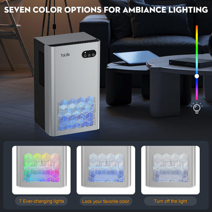 ToLife Dehumidifier, 95 OZ Water Tank, 1000 sq.ft Dehumidifiers for Home Bedroom Basement Bathroom with Auto Shut Off, 7 Colors LED Light,Silver