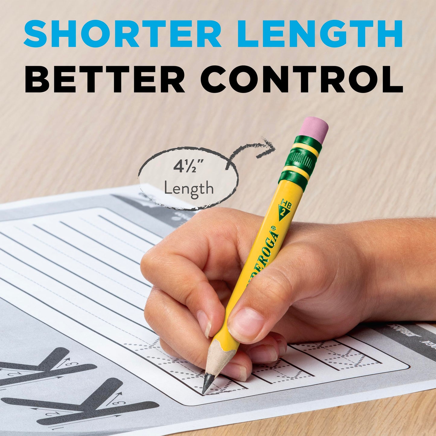 Ticonderoga My First Short Triangular Wood-Cased Pencils, #2 HB Soft, With Erasers, Yellow, 12 Count