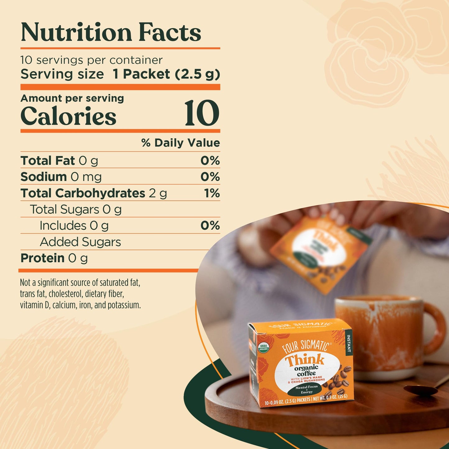 Four Sigmatic Focus Organic Mushroom Coffee | Instant Mushroom Coffee Mix with Lion's Mane, Chaga and Rhodiola for Better Focus and Immune Support | 10 Packets