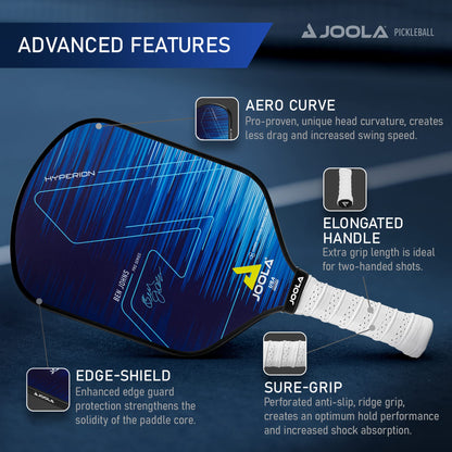 JOOLA Ben Johns Hyperion Pickleball Paddle - Carbon Surface, High Grit & Spin, Elongated Handle, Polypropylene Honeycomb Core, Custom Cover