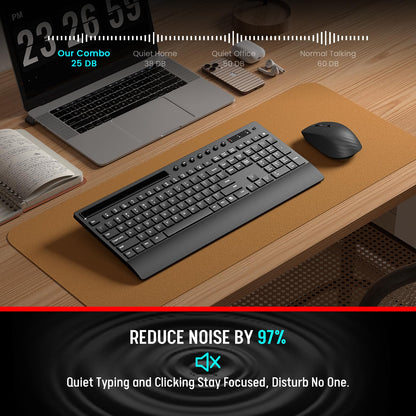 Trueque Wireless Keyboard and Mouse Combo - Full-Size Quiet Keyboard with Palm Rest, Phone Holder, Multimedia Keys, Power Switch, Compatible with Windows, Chrome OS, PC, Laptop (Batteries Included)