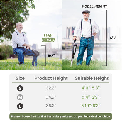 STEP2GOLD Ta-Da Chair Series 2- Portable Walking Stick, Cane with Seat, Foldable Chair, Hiking Stick, for Camping, Hiking, Lightweight Aluminum, Easy Carry, Anti-Slip (34.2"/Black)