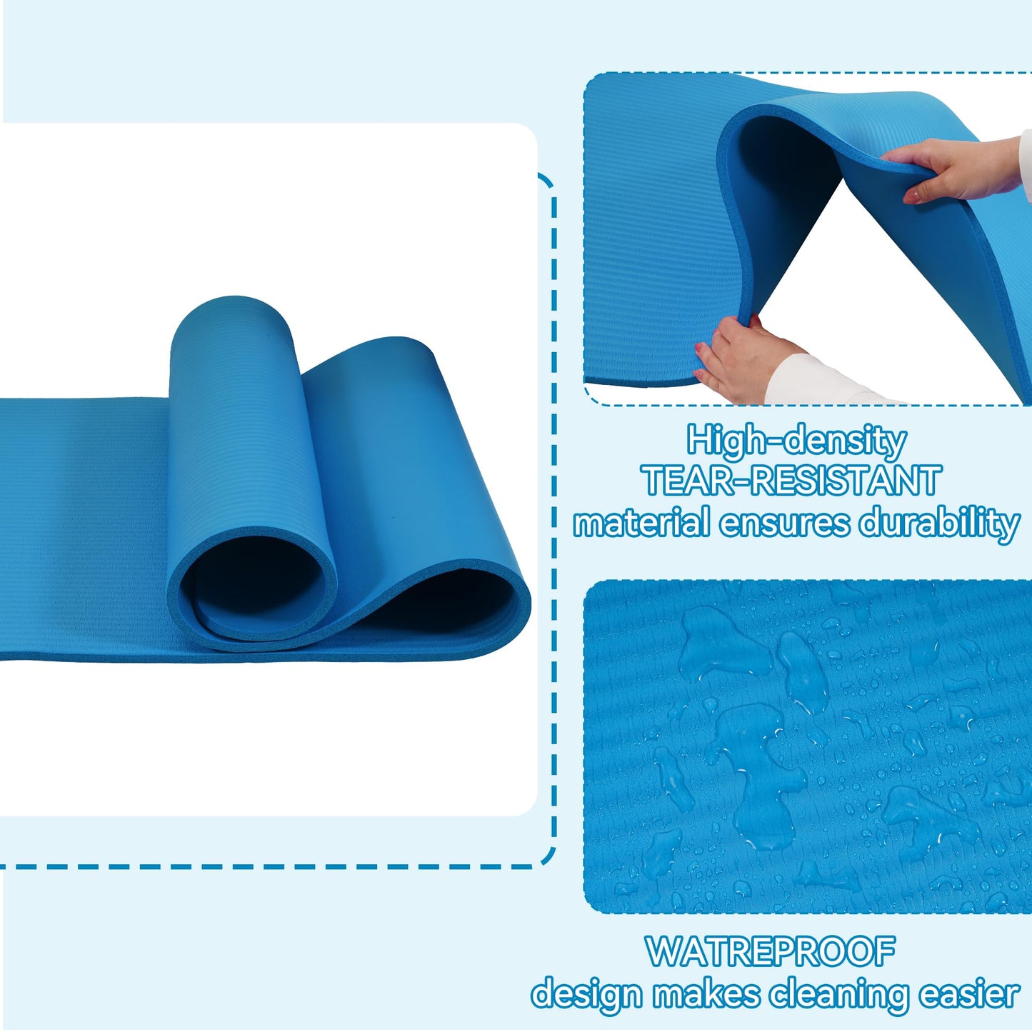 Fitvids All Purpose 1/2-Inch Extra Thick High Density Anti-Tear Exercise Yoga Mat with Carrying Strap, Blue